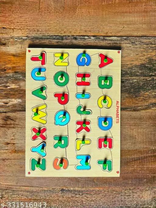 26 Alphabets with Knobs Wooden Puzzle for kids | Learning & Educational Puzzle (Multicolor) /Wooden Puzzle Alphabets Learning Block Puzzle for preschool kids, abcd letter, alphabets for kids (26 Pieces)/Alphabets in Wooden Puzzle /Latest Wooden Puzzle for Kids / Educational Toy for Kids