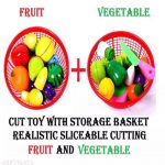 Fruits & Vegetable Cut Toy with Storage Basket Realistic Sliceable Cutting Fruits Vegetable Pretend play Kitchen toys For kids 8 Fruits + 8vegetable/ 2 Board/ 2 Knife / 2 Plate /1Basket (total Pack of 24pc Basket) include fruits and vegetables Pcs