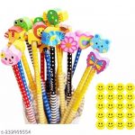 IMTION ® Combo ( 24 Pcs Cartoon Printed Pencils with Eraser + Free Smiley Sticker ) for Kids Birthday return gift