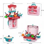 LRIS 3 in 1 Portable Cooking Set Kitchen Play Set Cooking Toys Children Mini Kitchen Play Set Realistic Miniature Chefs Pretend Play Dessert Food Party Role Toy for Boys Girls - Pink