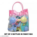 Pack Of 5 Rattles In Fancy Bag for New Born Baby Toys Set for Toddler, Babies Infants & Children - Non Toxic