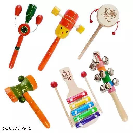Wooden Rattle Set For Kids With Xyophone Combo  Pack Of 6