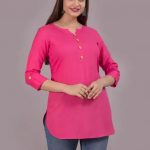 Casual_Roll_Up_Sleeves_Solid_Women_Rayon_Top_pink__image_1.jpg