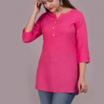 Casual_Roll_Up_Sleeves_Solid_Women_Rayon_Top_pink__image_1.jpg