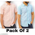 Men Slim Fit Striped Spread Collar Formal Half Sleeve Shirt