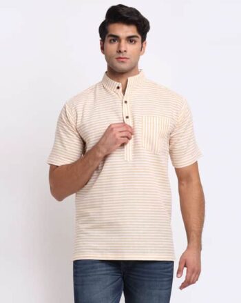Striped Short Kurta with Band Collar