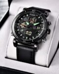 Men Round-Shape Watch with Tang Buckle Closure