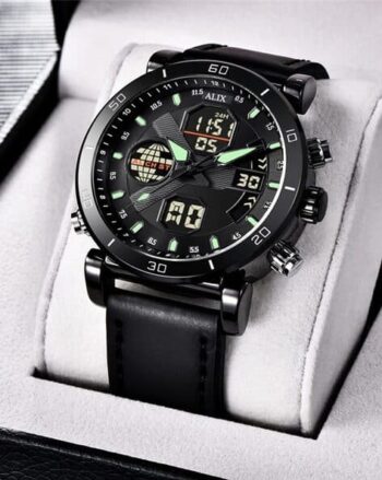 Men Round-Shape Watch with Tang Buckle Closure