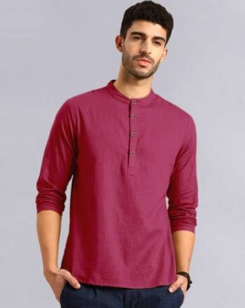 Men Regular Fit Kurta with Mandarin-Collar