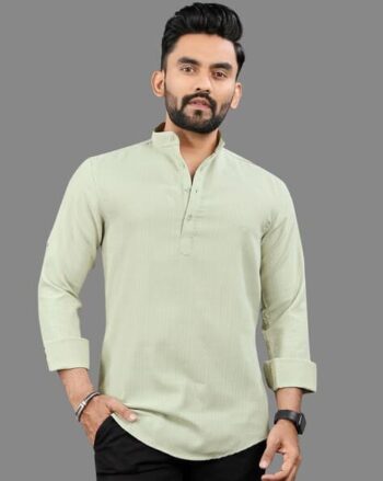 Men Regular Fit Short Kurta with Mandarin Collar