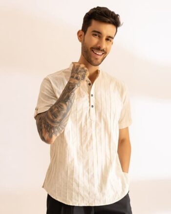 Men Textured Short Kurta
