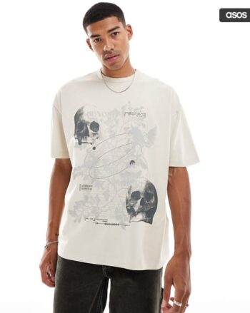 Grunge Print Oversized Crew-Neck T-Shirt