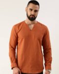 Men V-Neck Slim-Fit Short Kurta