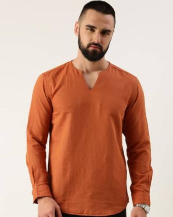 Men V-Neck Slim-Fit Short Kurta