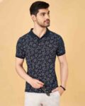 Men Slim Fit Floral Print Polo T-Shirt