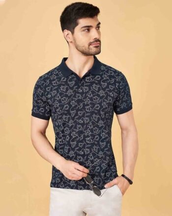 Men Slim Fit Floral Print Polo T-Shirt