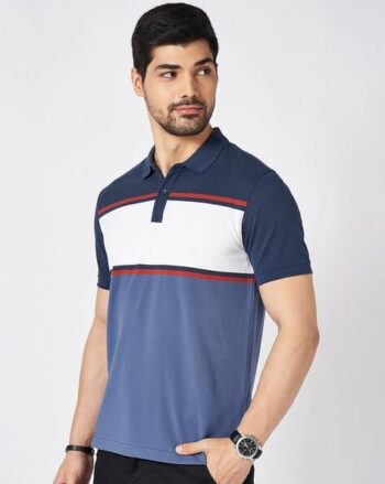 Men Colourblock Slim Fit Polo T-Shirt