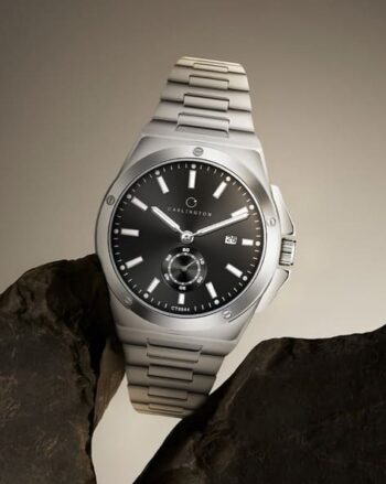 Men Legacy-9944-Silver-Black Analogue Watch with Push-Button Clasp