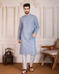 Men Floral Long Kurta with Mandarin Collar