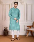 Men Floral Long Kurta with Mandarin Collar
