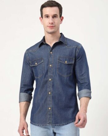 Men Solid Linen Shirt with Patch Pockets