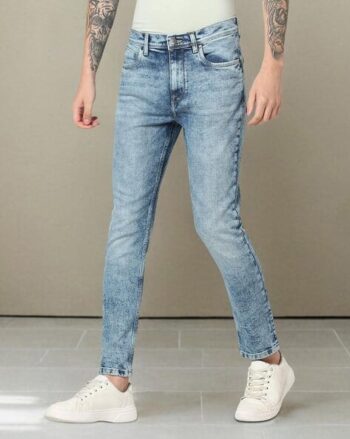 Men Heavily Washed Straight Jeans