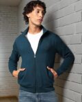 Men Solid Knitted Fleece Sweatshirt with Hood