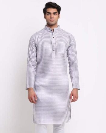 Men Striped Regular Fit Kurta with Patch Pocket