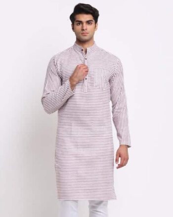 Men Striped Regular Fit Kurta with Patch Pocket