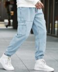 Men Mid-Wash Baggy Fit Cargo Jogger Jeans