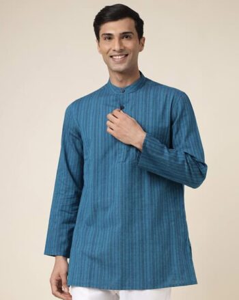 Men Striped Regular Fit Kurta with Patch Pocket