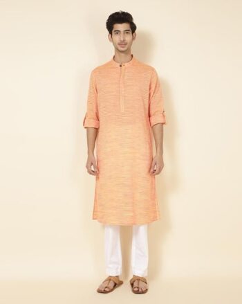 Striped Long Kurta with Mandarin Collar