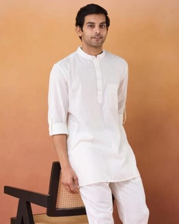 Men Stripes Short Kurta