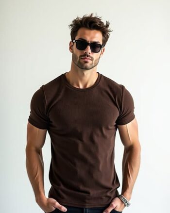 Men Regular Fit Ribbed Crew-Neck T-Shirt