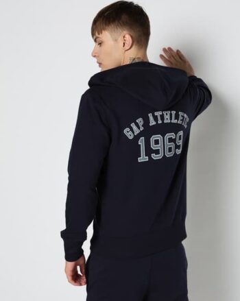Men Regular Fit Typographic Print Hoodie