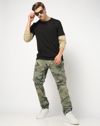 Men Relaxed Fit Cargo Pants with Elasticated Drawstring Waist
