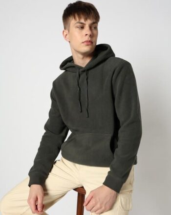 Men Relaxed Fit Zip-Front Hoodie with Typographic Print