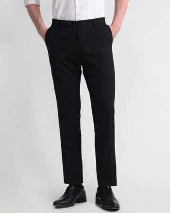 Men Regular Fit Flat-Front Trousers