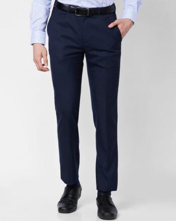 Men Checked Tapered Fit Flat-Front Trousers