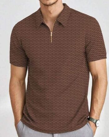 Men Regular Fit Polo T-Shirt with Half-Zip Closure