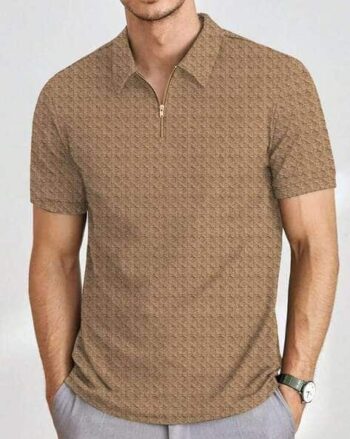 Men Regular Fit Polo T-Shirt with Half-Zip Closure