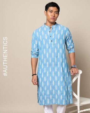 South Ikat Cotton Regular Fit Long Kurta with Side Pocket