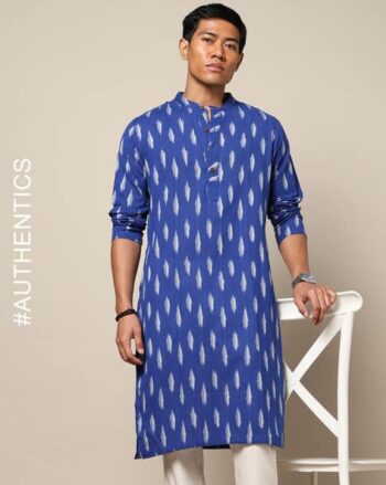 South Ikat Cotton Regular Fit Long Kurta with Side Pocket