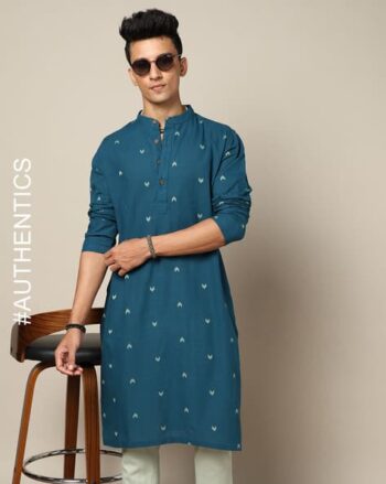 Woven South Cotton Long Kurta with & Side Pocket