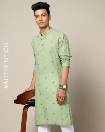 Woven South Cotton Long Kurta with & Side Pocket