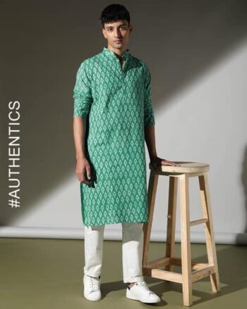 Hand-Dyed Handblock Print Double Dabu Long Cotton Kurta