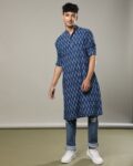 Hand-Dye Natural Indigo Double Dabu Straight Long Kurta