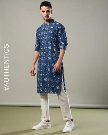 Handblock Indigo Print Cotton Kurta