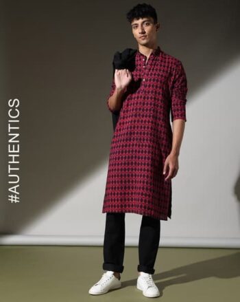 Handblock Print Hand-Dyed Double Dabu Cotton Long Kurta