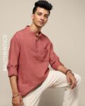 South Cotton Oxford Short Kurta with Roll-Up Sleeves & Patch Pocket